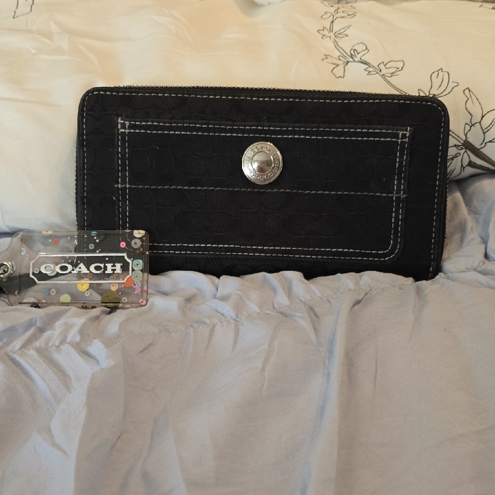 Coach Black Wallet with Silver Button